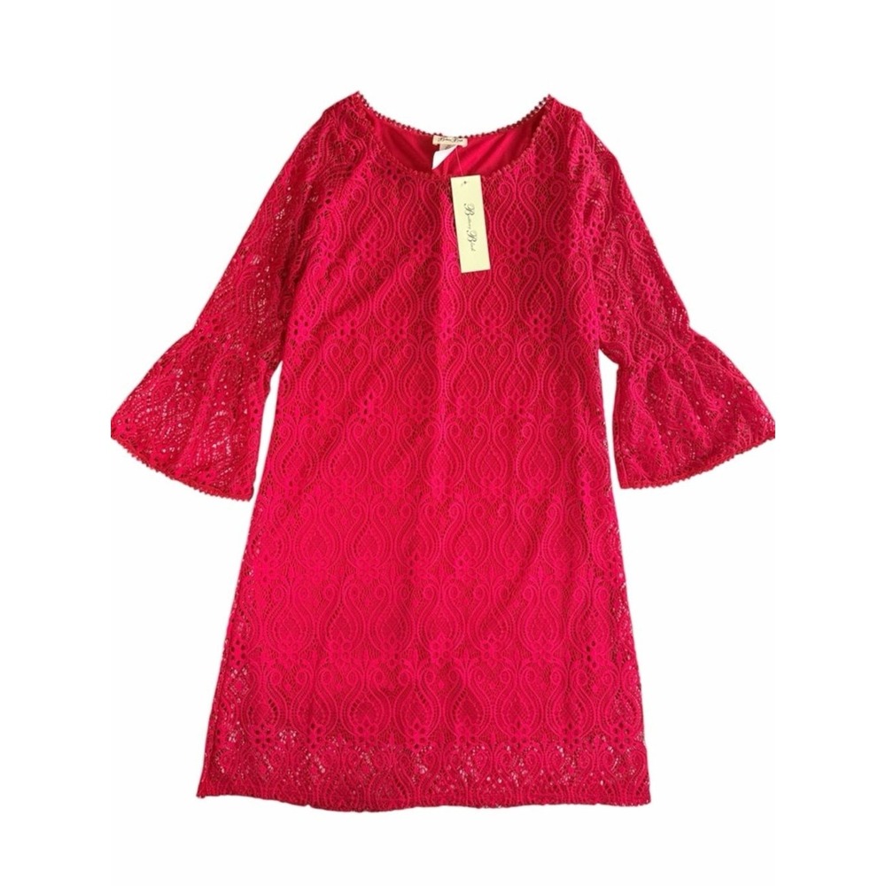 NWT Brittany Black Vibrant Red Floral Lace Bell Sleeve Dress Romantic Boho Small